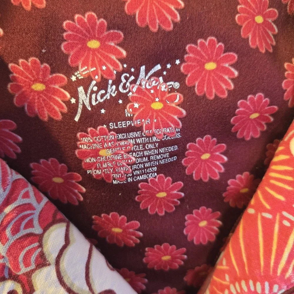 Nick &‎ Nora Pajama Top Medium Red Long Sleeve Button Pocket Cotton Blend